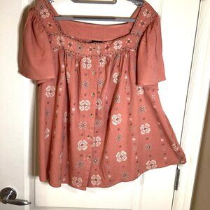 Torrid Women's Embroidered Short Sleeve Square Neck Top Size 2 Loose Fit